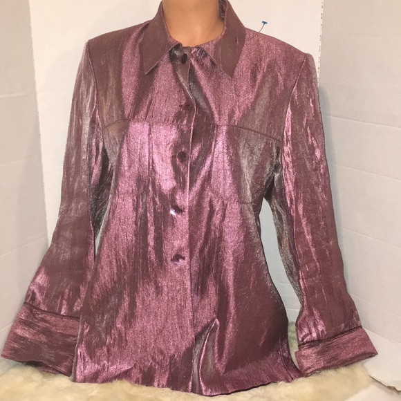 S&G Paris Metallic iridescent Silky Blouse Top L - Picture 6 of 13